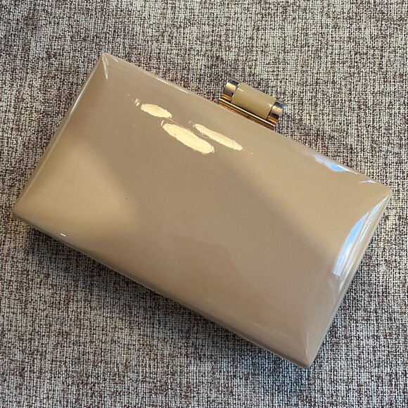 Handbags - Patent Leather Pink & Rose Gold Clutch with Shoulder Strap (Excellent Condition)